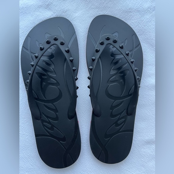 New Christian Louboutin Loubi Flip Flop in Black size 41 - Picture 4 of 12
